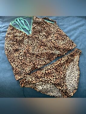 Victoria's Secret Leopard Print Tankini with Aqua Blue Trim - XL